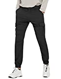 PULI Men's Hiking Cargo Pants Slim Fit Stretch Jogger Cycling Waterproof Outdoor Trousers with Pockets Black 34