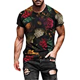 Men's 3D Digital Printing Colorful Graphic T-Shirt Print Short Sleeve Daily Tops Crew Neck Shirt Muscle Tee (Black-01, L)