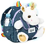 Naturally KIDS Small Unicorn Backpack - 3 - 4 Year Old Girl Gifts - Toddler Backpack for Girls Boy w Stuffed Animal - Toys for 3 Year Old Girls - w Pockets & Reflective Logo - Backpack w White Unicorn