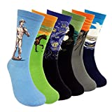 Famous Painting Art Printed Mens Dress Socks - HSELL Crazy Patterned Fun Crew Cotton Socks 6 Pack (C2), One Size