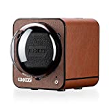 Watch Winder for Automatic Watch with Vertical Rotor Stop (with AC Adapter, Brown Leather)