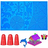 JSXD 3D Pen Mat,17.5 x 11 Inches Large 3D Printing Pen Mat Pad for 3D Beginners,Kids and Adults,Silicone Basic Template Tools for 3Doodler/MYNT3D Pen,Come with 3 Finger Protectors (Blue)